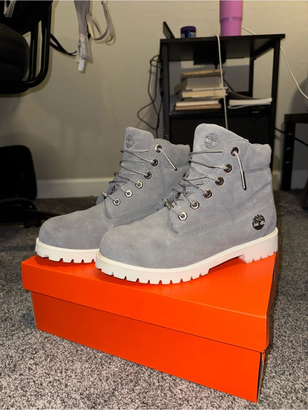 Timberland Boys Light Gray Suede Lace-Up Boots